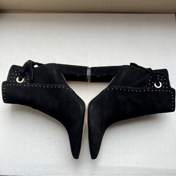 Chelsea & Violet Miley Black Suede Block Heel Ankle Boots w/ Gold Rivets Sz 8.5 - Picture 4 of 14
